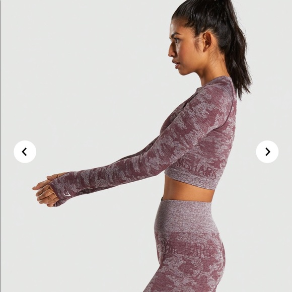 NEW! GYMSHARK Camo Seamless Long Sleeve Crop Top - XS Gym Shark - Picture 3 of 8